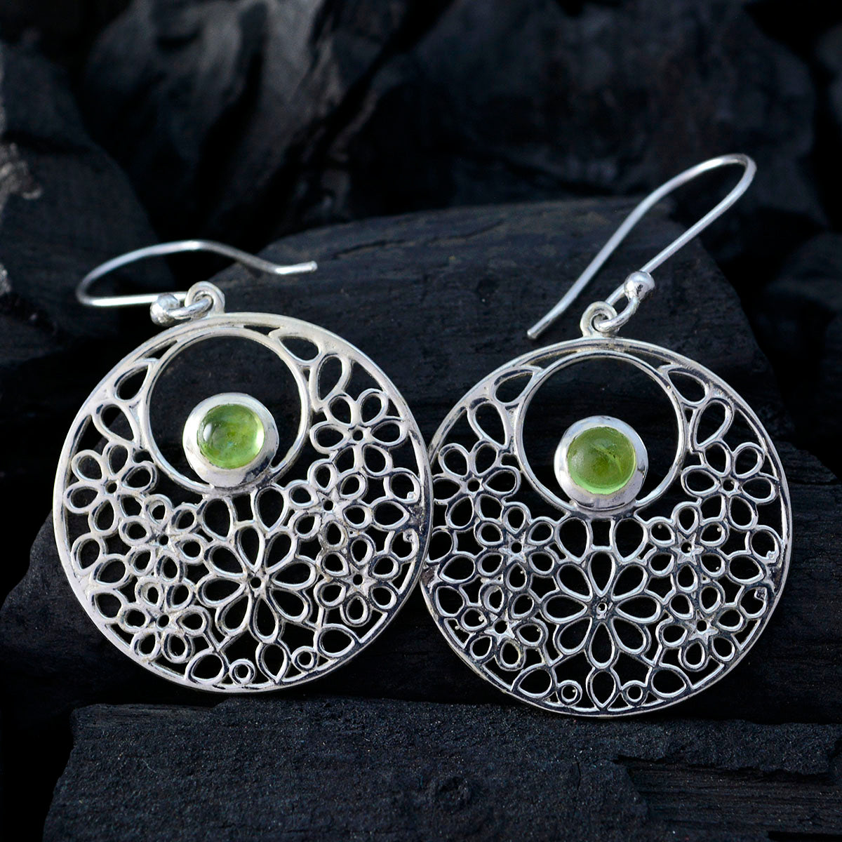 Orecchino pendente in argento sterling 925 con solitario Joaquina francese in peridoto verde Immagine secondaria del prodotto