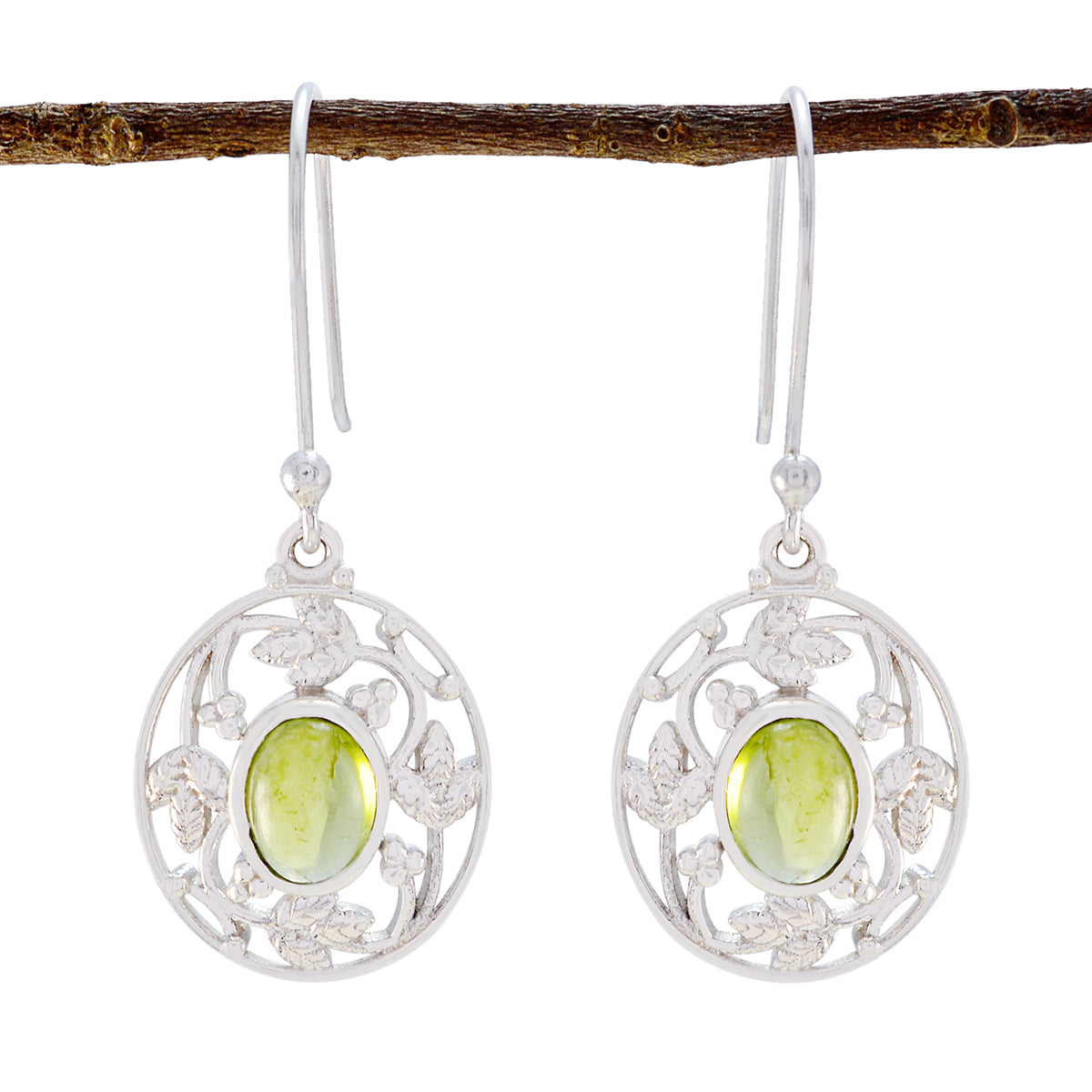 Peridot-German-Julia-Solitaire-Dangle-Green-Silver-Earring Immagine principale del prodotto