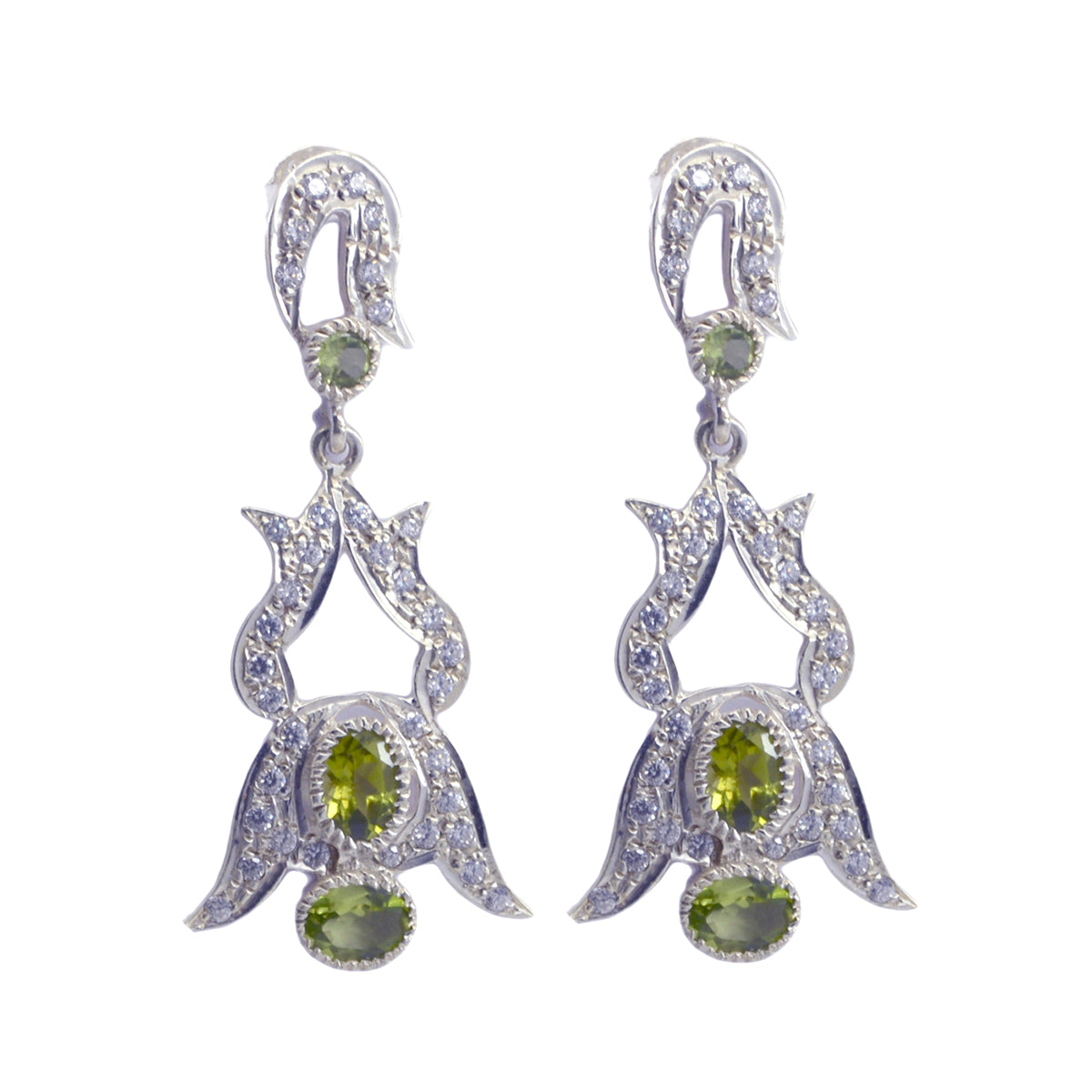 Peridot-Indian-Riya-multiple-Stud-Green-92.5-Silver-Earring Imagen principal del producto