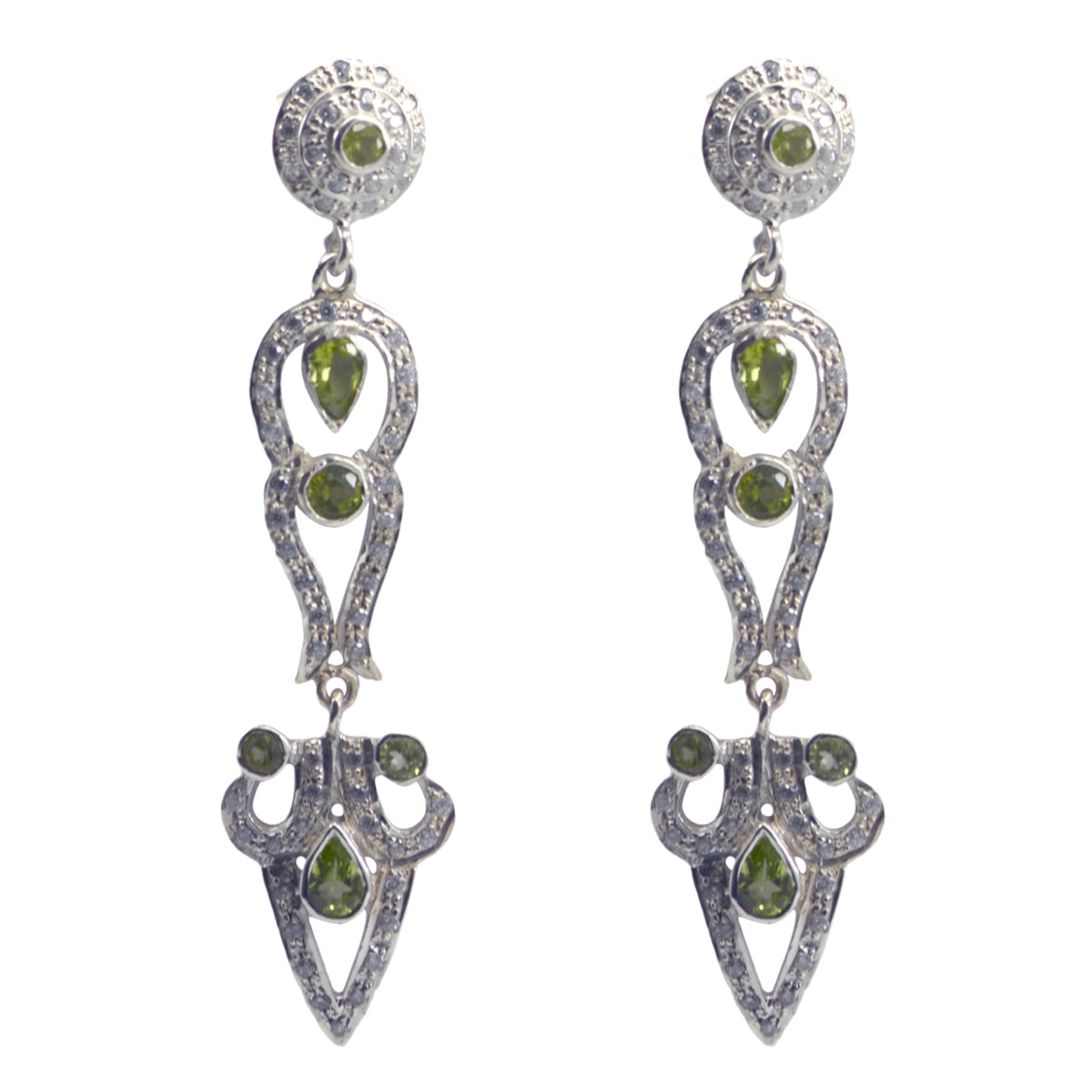 Peridot-Indian-Ayesha-multiple-Stud-Green-Silver-Earring