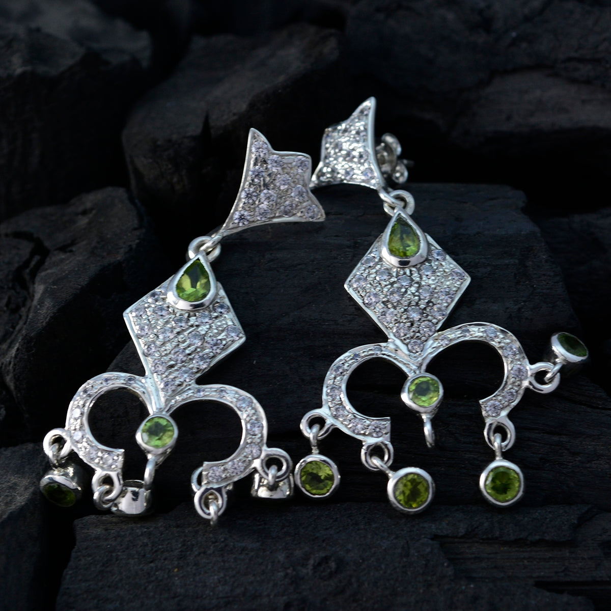 Peridot-Indian-Meera-multiple-Dangle-Green-92.5-Silver-Earring