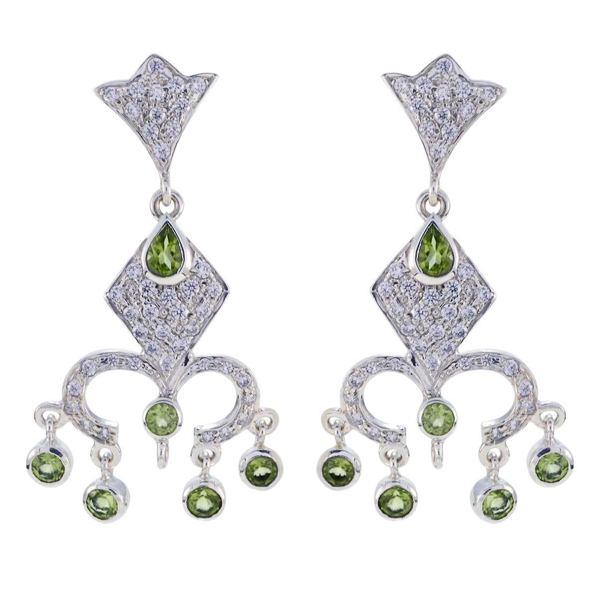 Peridot-Indian-Meera-multiple-Dangle-Green-92.5-Silver-Earring メイン画像