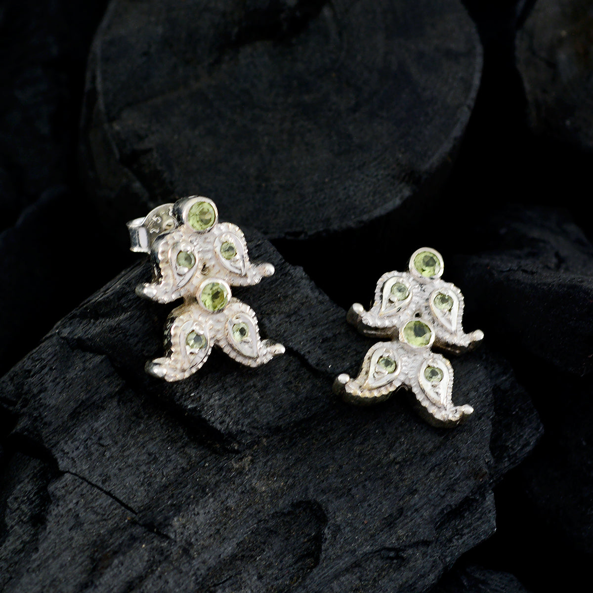 Peridot-Japanese-María-multiple-Stud-Green-925-Silver-Earring