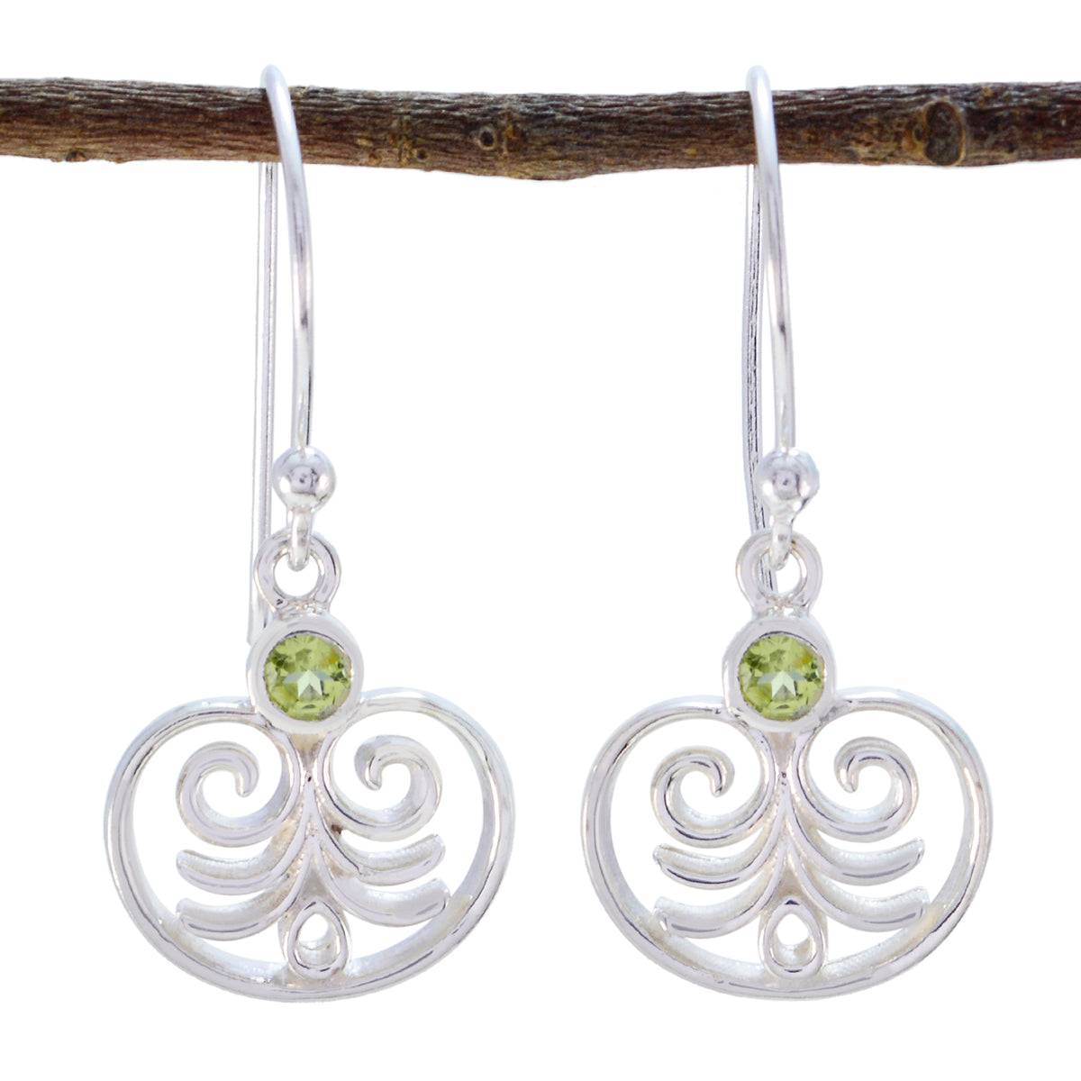 Peridot-Egyptian-Aurora-Solitaire-Dangle-Green-Silver-Earring