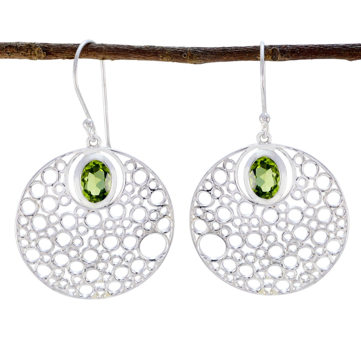 Peridot-Turkish-Bianca-Solitaire-Dangle-Green-Sterling-Silver-Earring Huvudsaklig produktbild