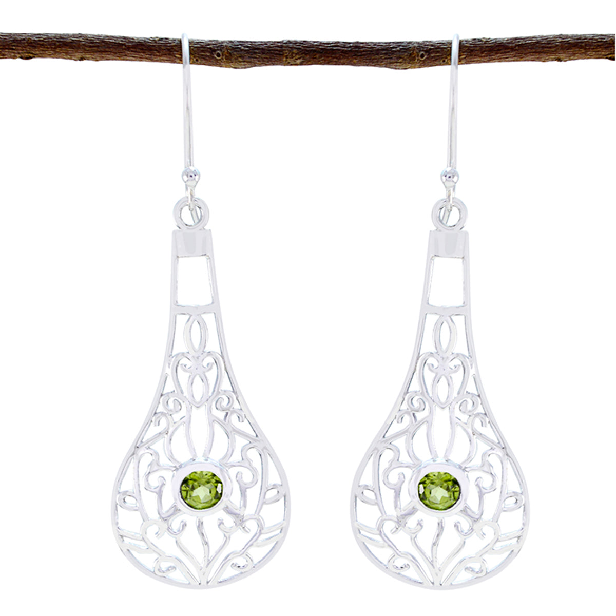 Peridot-French-Eleanor-Solitaire-Dangle-Green-92.5-Silver-Earring Immagine principale del prodotto