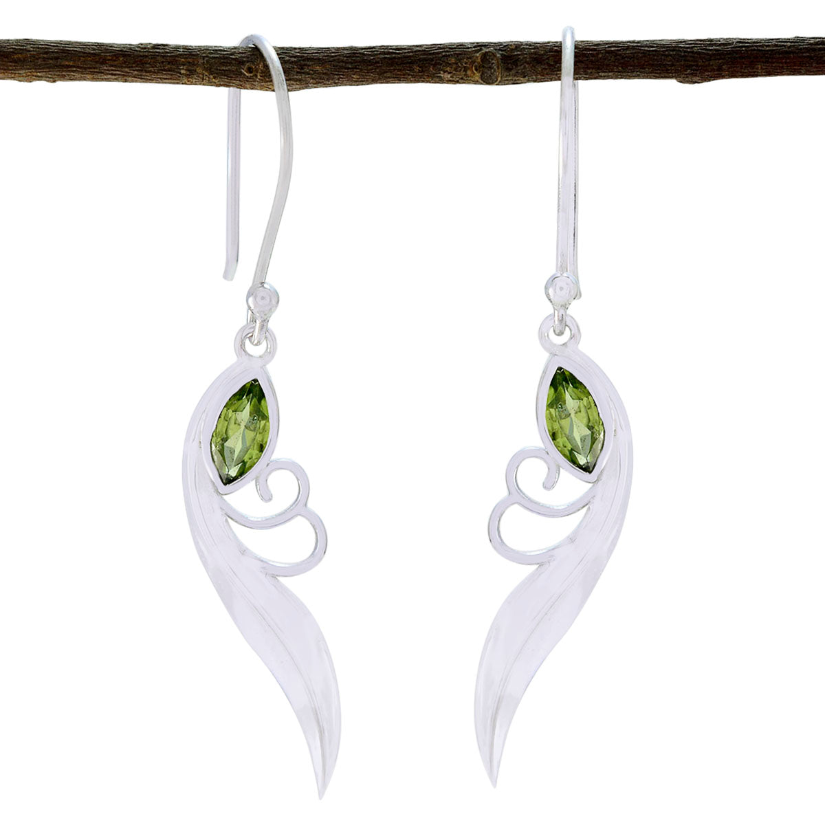 Peridot-German-Elena-Solitaire-Dangle-Green-Silver-Earring Immagine principale del prodotto