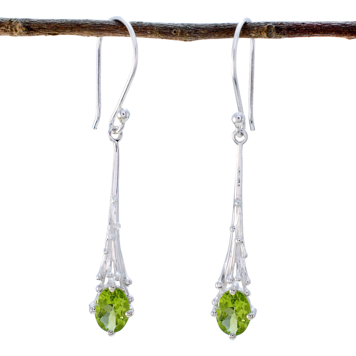 Peridot-Japanese-Evaa-Solitaire-Dangle-Green-925-Silver-Earring メイン画像