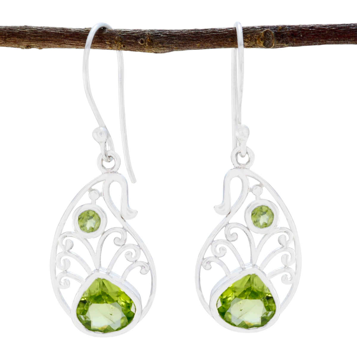 Peridot-Egyptian-Lily-multiple-Dangle-Green-Sterling-Silver-Earring Imagen principal del producto