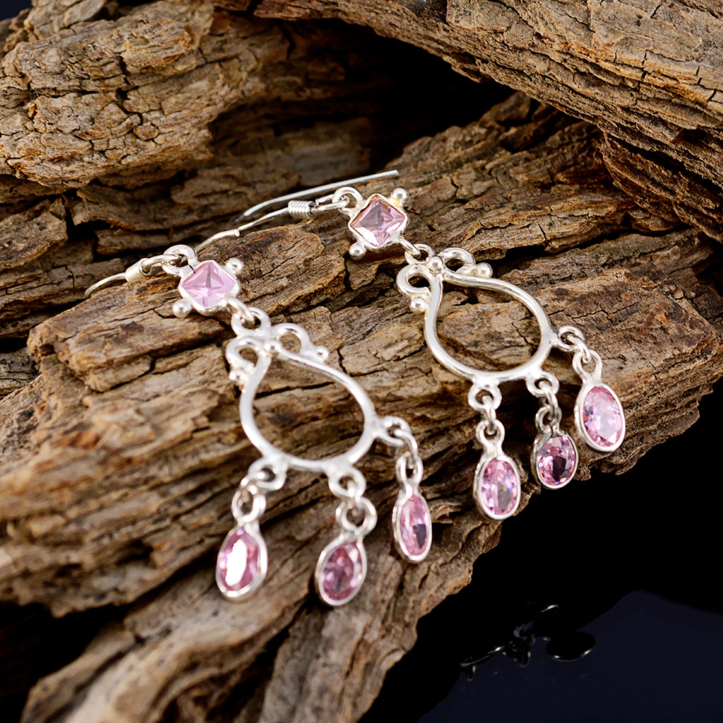 Pink-CZ-American-Sarah-multiple-Dangle-Pink-92.5-Silver-Earring