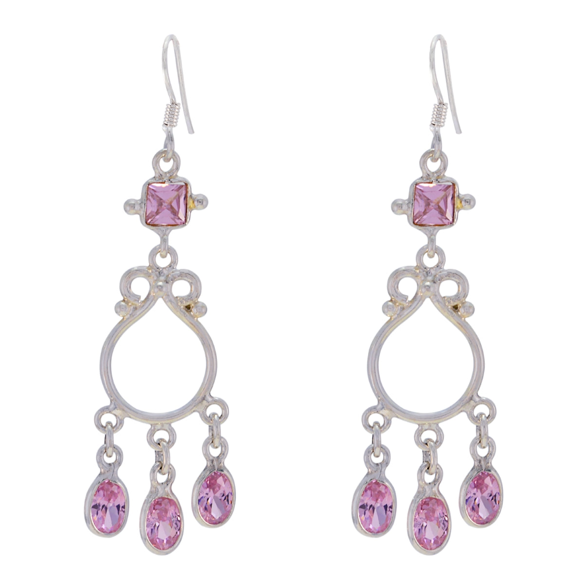 Pink-CZ-American-Sarah-multiple-Dangle-Pink-92.5-Silver-Earring Immagine principale del prodotto