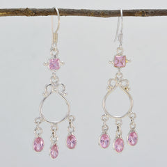 Pink-CZ-American-Sarah-multiple-Dangle-Pink-92.5-Silver-Earring