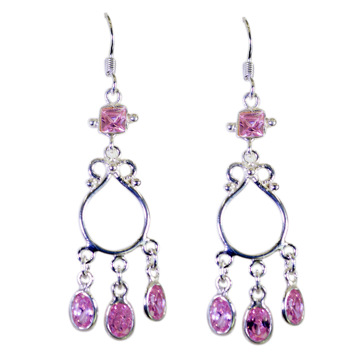 Pink-CZ-American-Sarah-multiple-Dangle-Pink-92.5-Silver-Earring