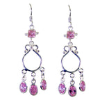Pink-CZ-American-Sarah-multiple-Dangle-Pink-92.5-Silver-Earring