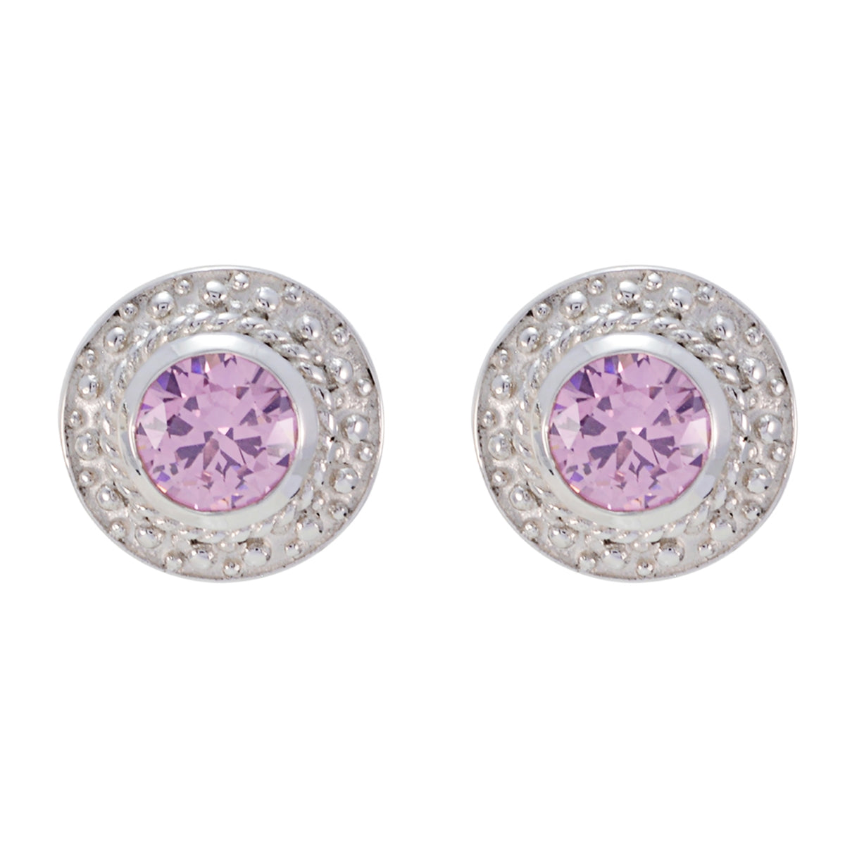 Pink-CZ-Korean-Savannah-Solitaire-Stud-Pink-925-Silver-Earring メイン画像