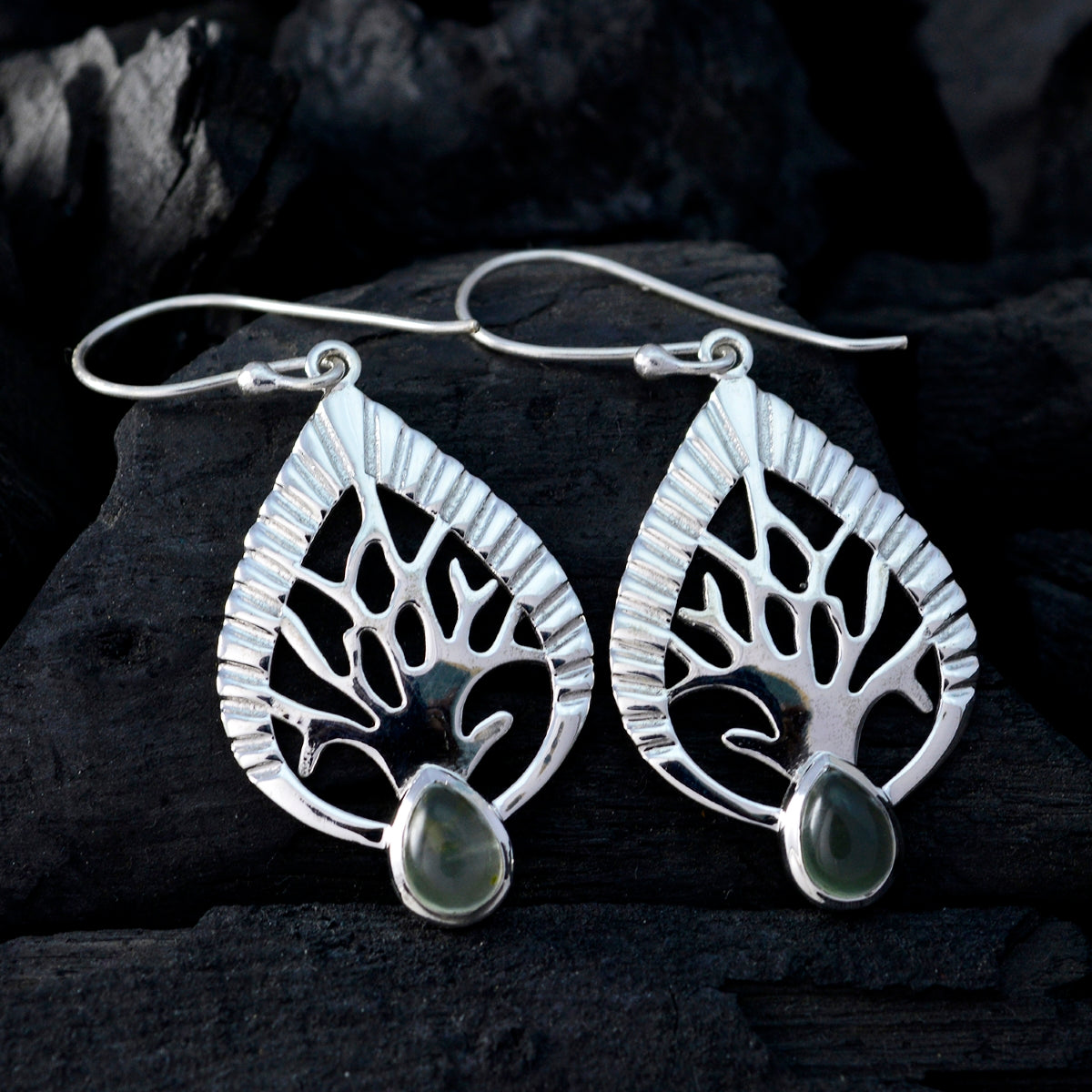 Prehnite-German-Yasmin-Solitaire-Dangle-Green-Sterling-Silver-Earring