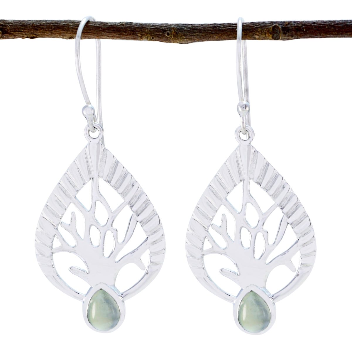 Prehnite-German-Yasmin-Solitaire-Dangle-Green-Sterling-Silver-Earring Main image