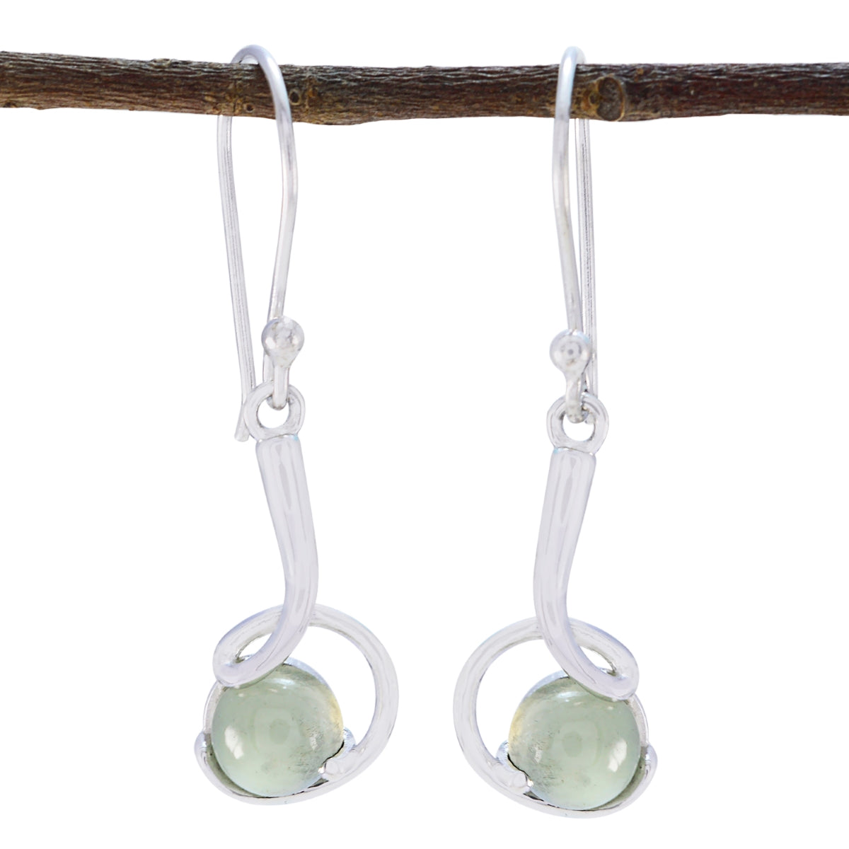 Prehnite-African-Yasmine-Solitaire-Dangle-Green-925-Silver-Earring Главное изображение товара