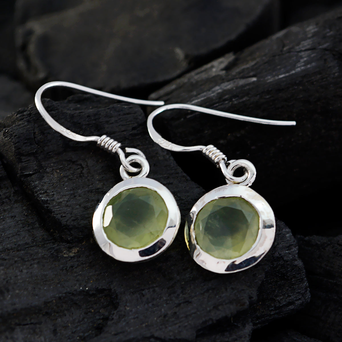 Prehnite-Korean-Chen-Solitaire-Dangle-Green-Silver-Earring