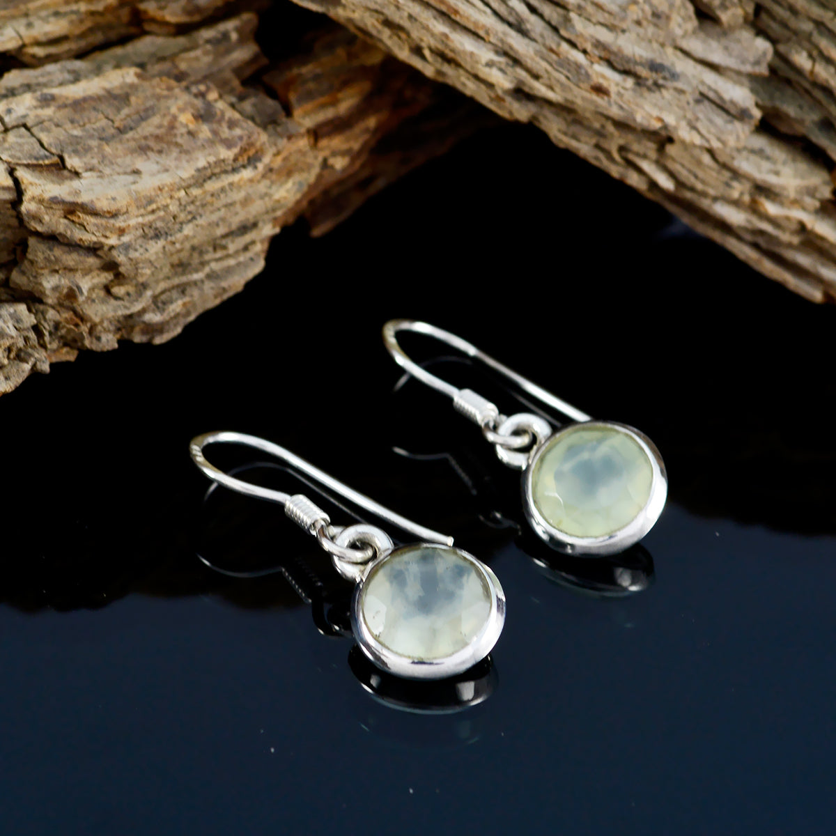 Prehnite Korean Chen Solitaire Dangle Green Silver Earring Второстепенное изображение товара