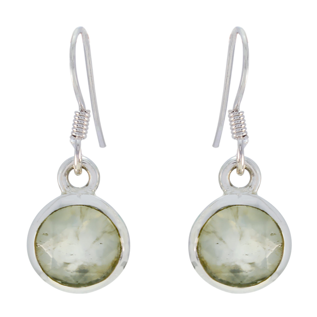 Prehnite-Korean-Chen-Solitaire-Dangle-Green-Silver-Earring Главное изображение товара