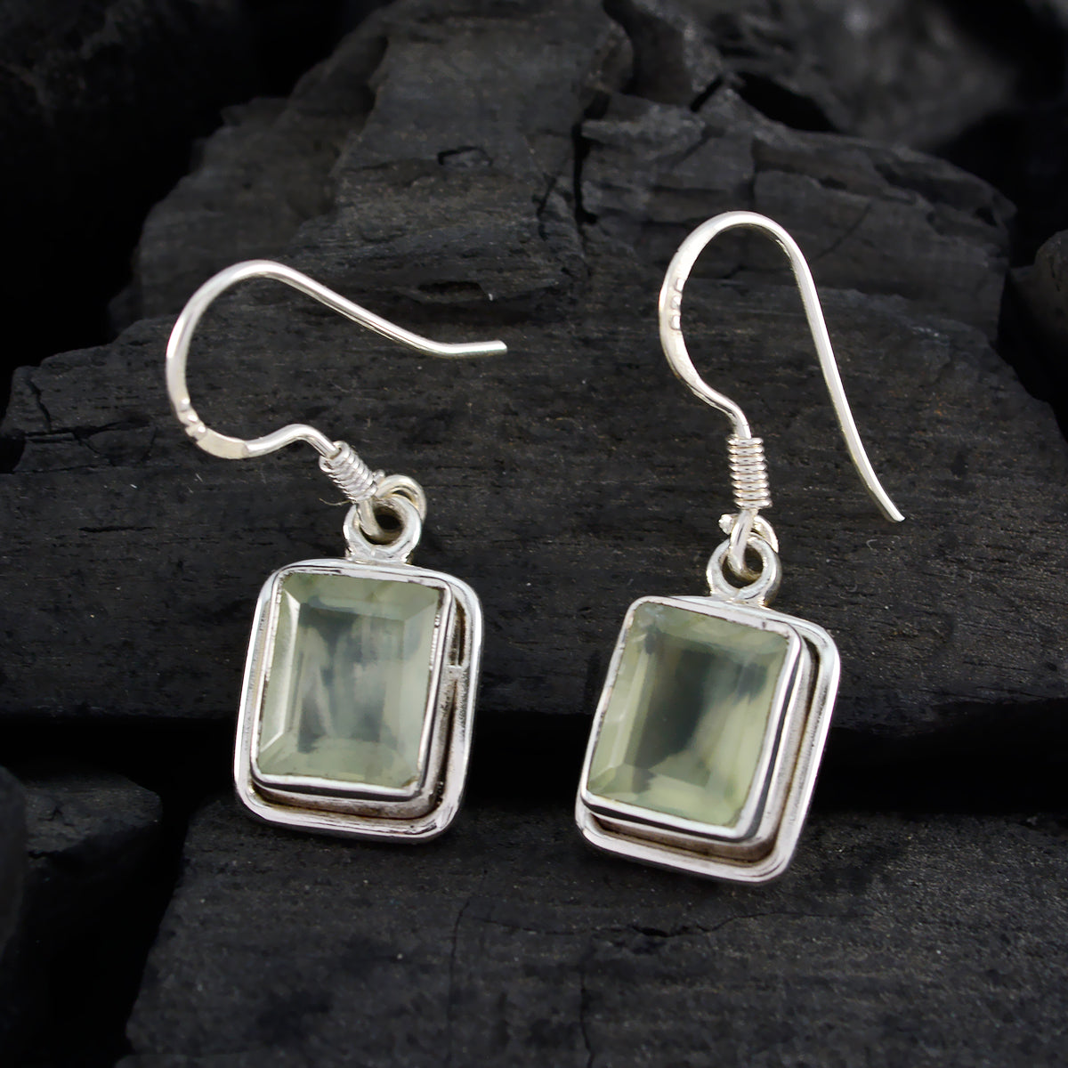 Prehnite-Japanese-Emi-Solitaire-Dangle-Green-Sterling-Silver-Earring