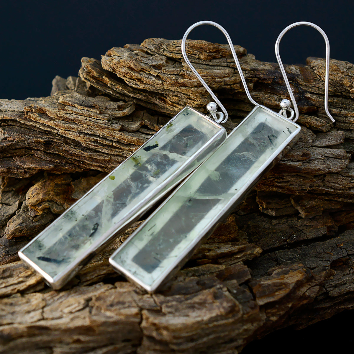 Boucles d'oreilles pendantes en argent sterling 925 avec solitaire Ha-eun italien en préhnite verte Image secondaire du produit