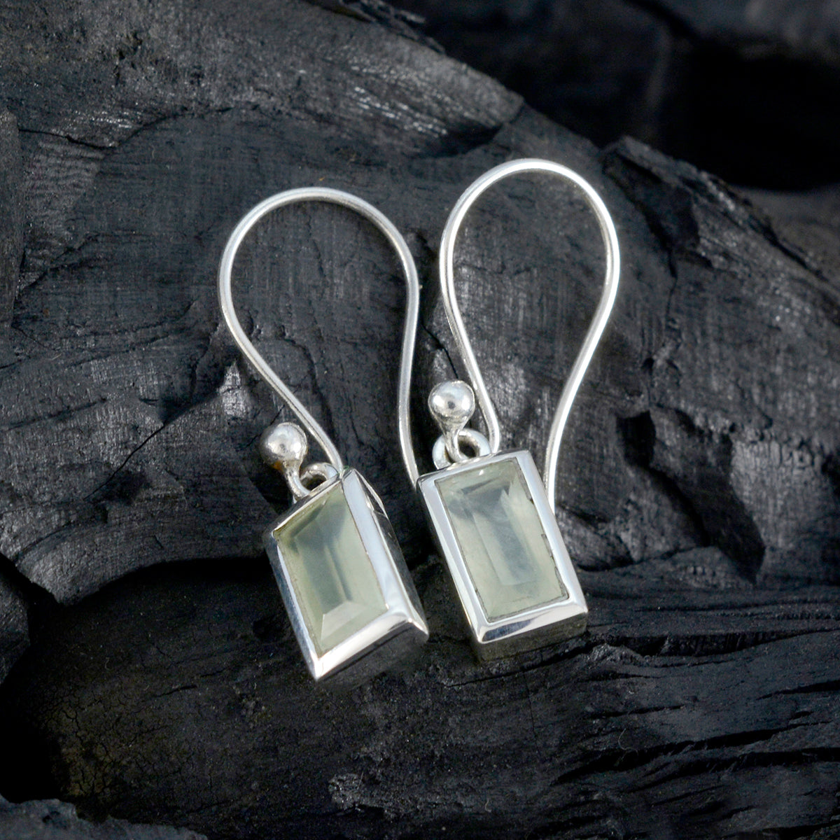 Prehnite Italian Mathilde Solitaire Dangle Green Sterling Silver Earring Второстепенное изображение товара