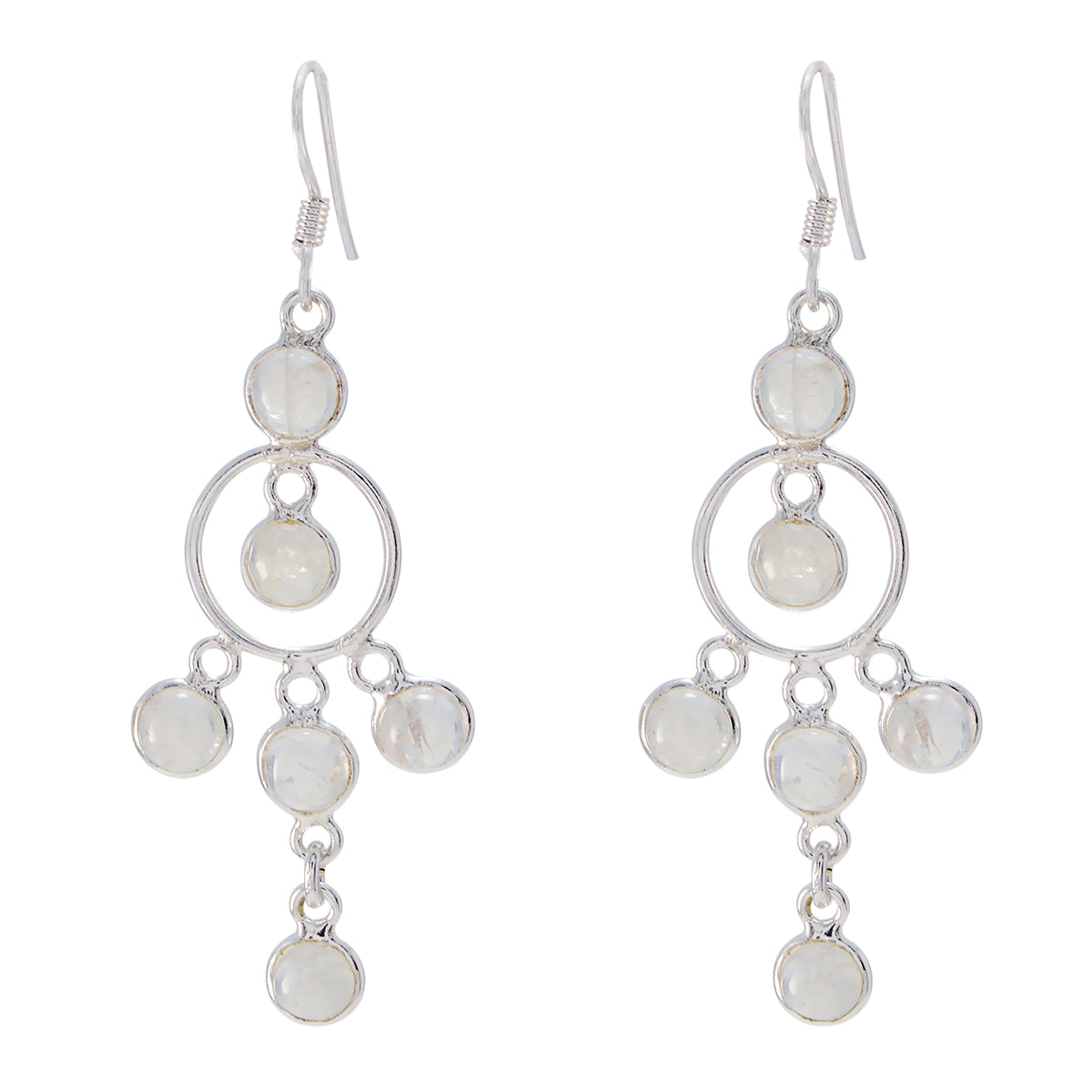 Rainbow-Moonstone-Japanese-Nari-multiple-Dangle-White-925-Silver-Earring Huvudsaklig produktbild