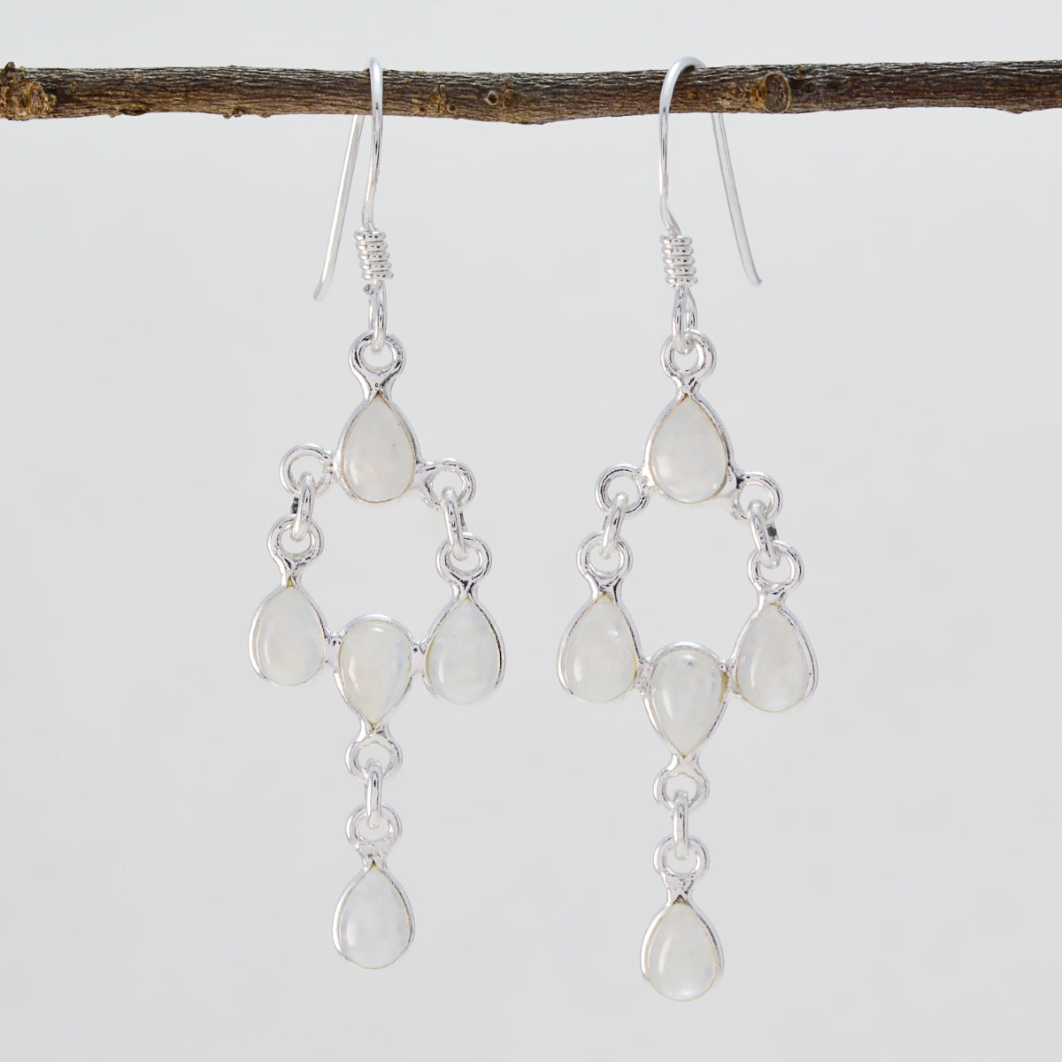 Orecchini pendenti multipli in argento sterling 925 bianco con pietra di luna arcobaleno e Rina turca Immagine secondaria del prodotto