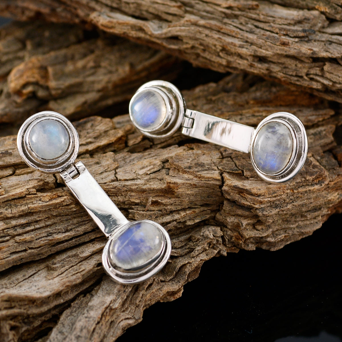 Regenbogen-Mondstein-Ägyptischer Renata-Mehrfach-Ohrstecker-Weiß-Sterling-Silber-Ohrring