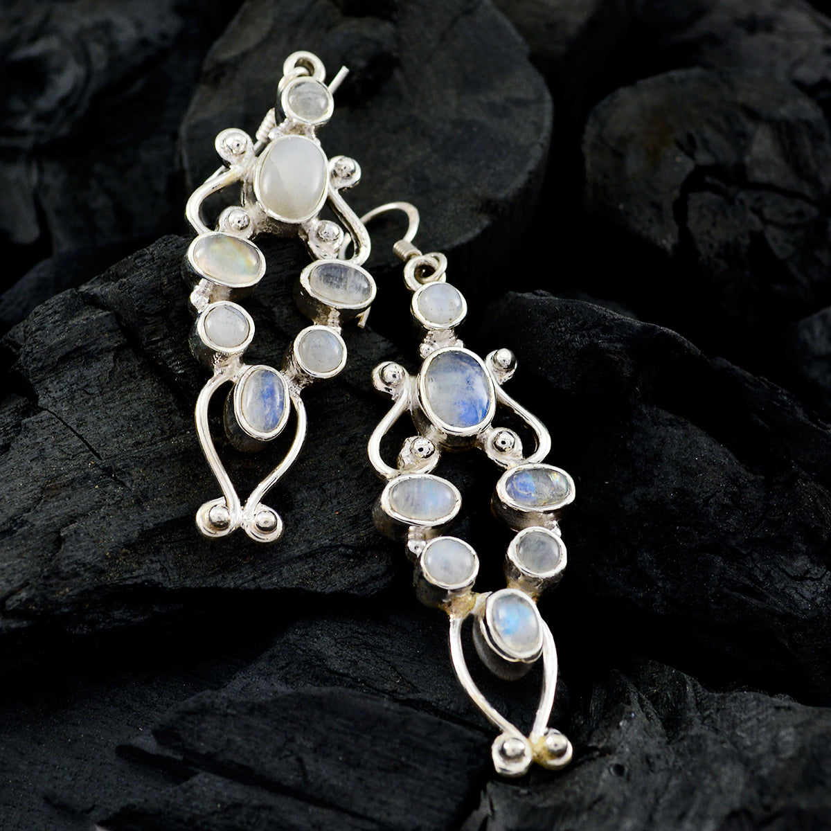 Rainbow-Moonstone-French-Ying-multiple-Dangle-White-92.5-Silver-Earring