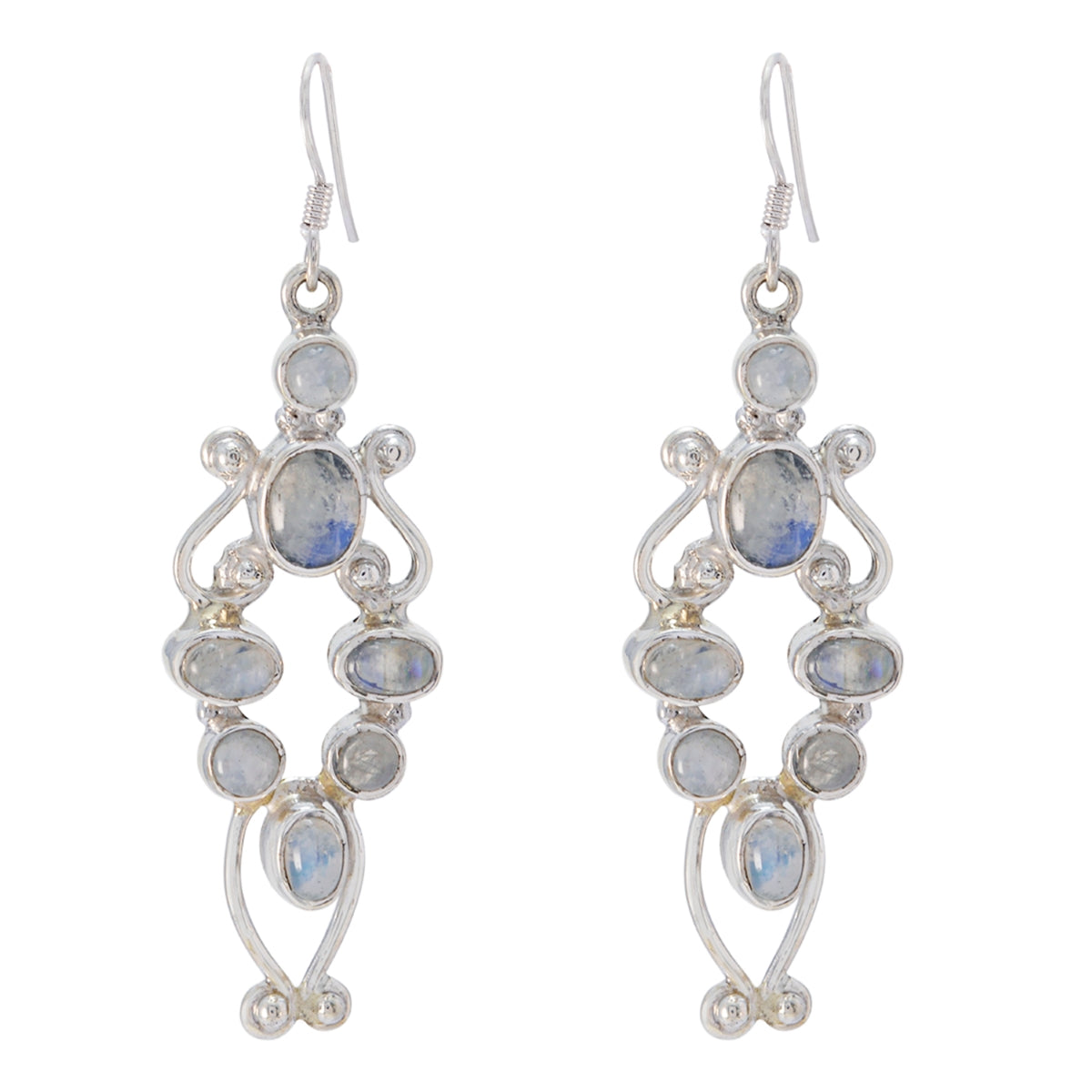 Rainbow-Moonstone-French-Ying-multiple-Dangle-White-92.5-Silver-Earring Huvudsaklig produktbild