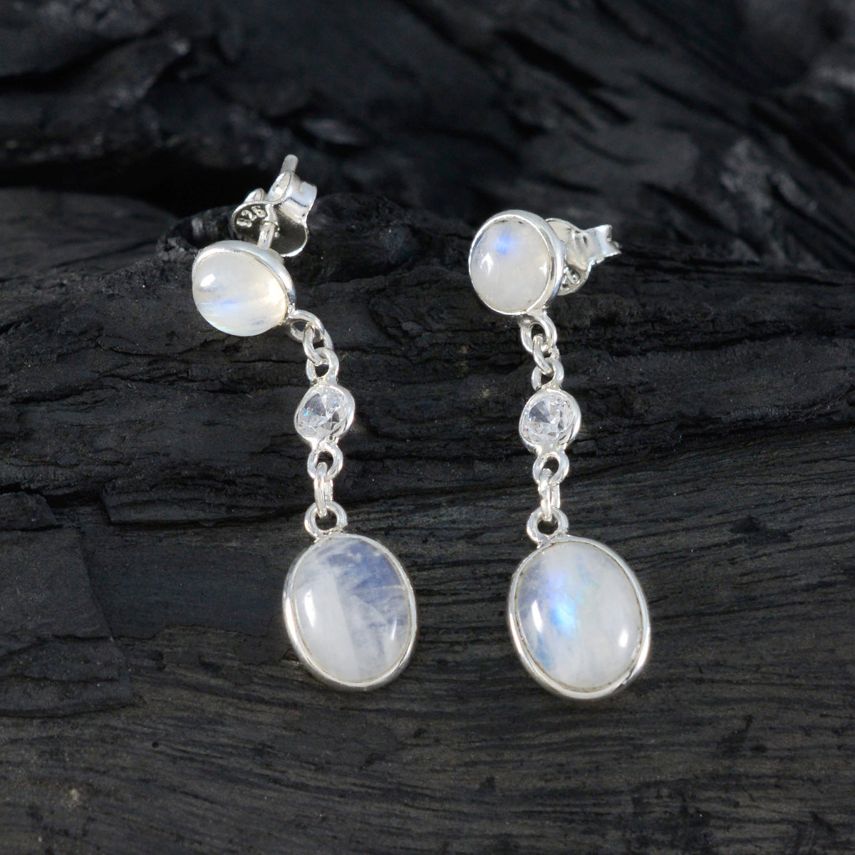 Rainbow-Moonstone-German-Yuki-multiple-Stud-White-925-Silver-Earring