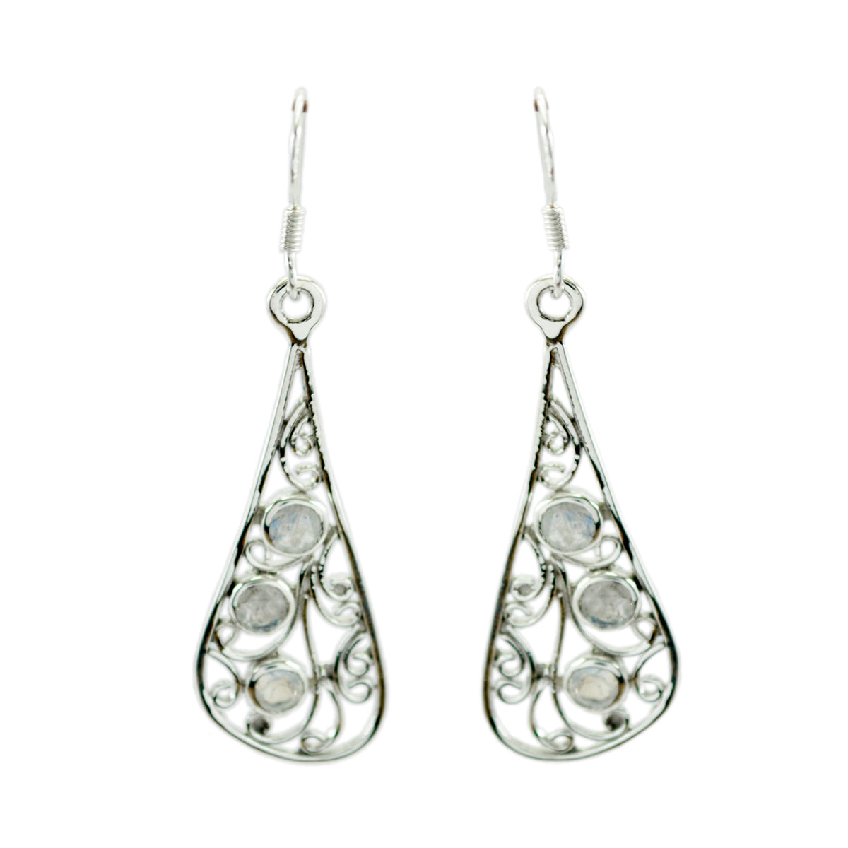 Rainbow-Moonstone-Spanish-Teresa-multiple-Dangle-White-Silver-Earring