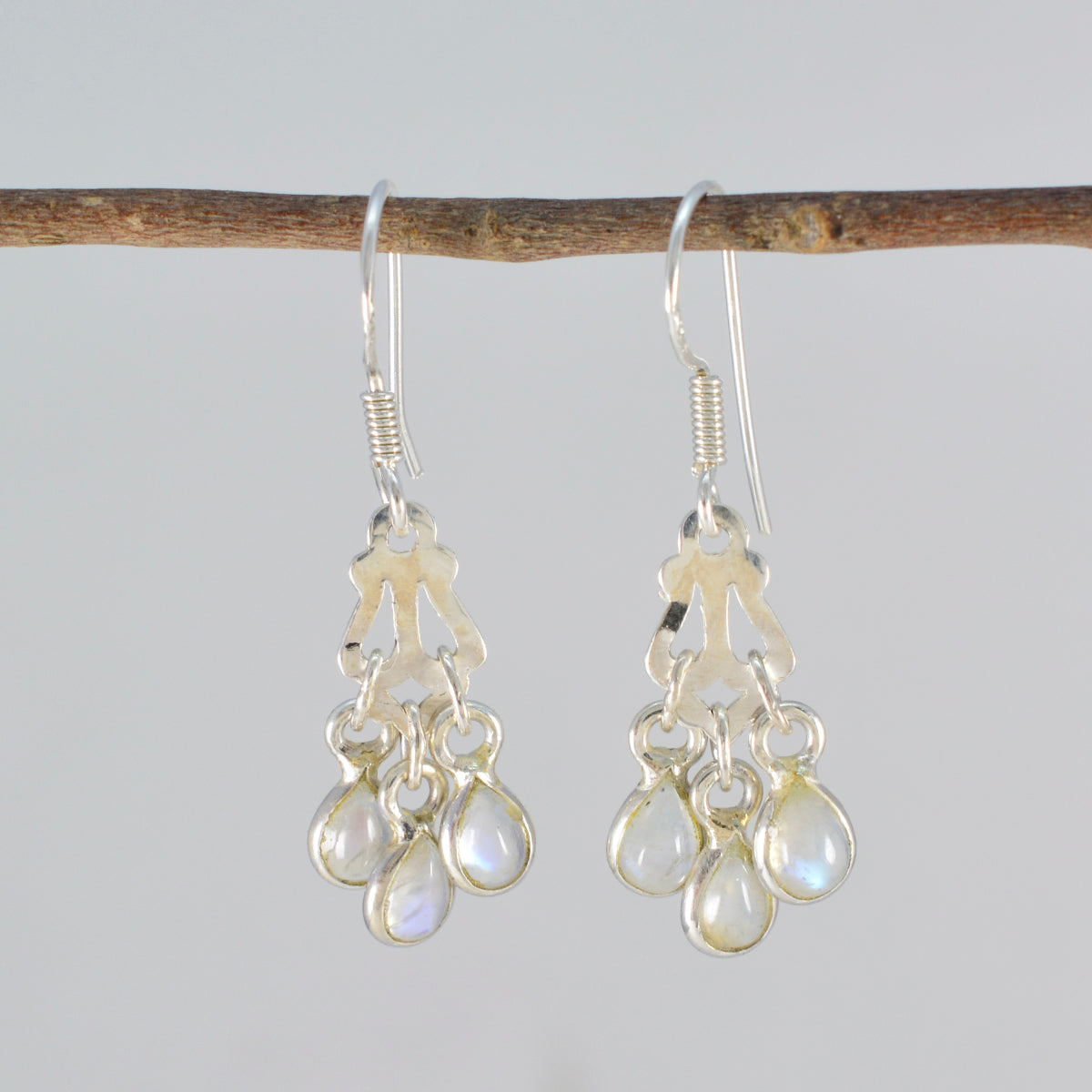 Rainbow Moonstone American Maria flersidiga hängande örhängen i vitt 925 silver Sekundär produktbild