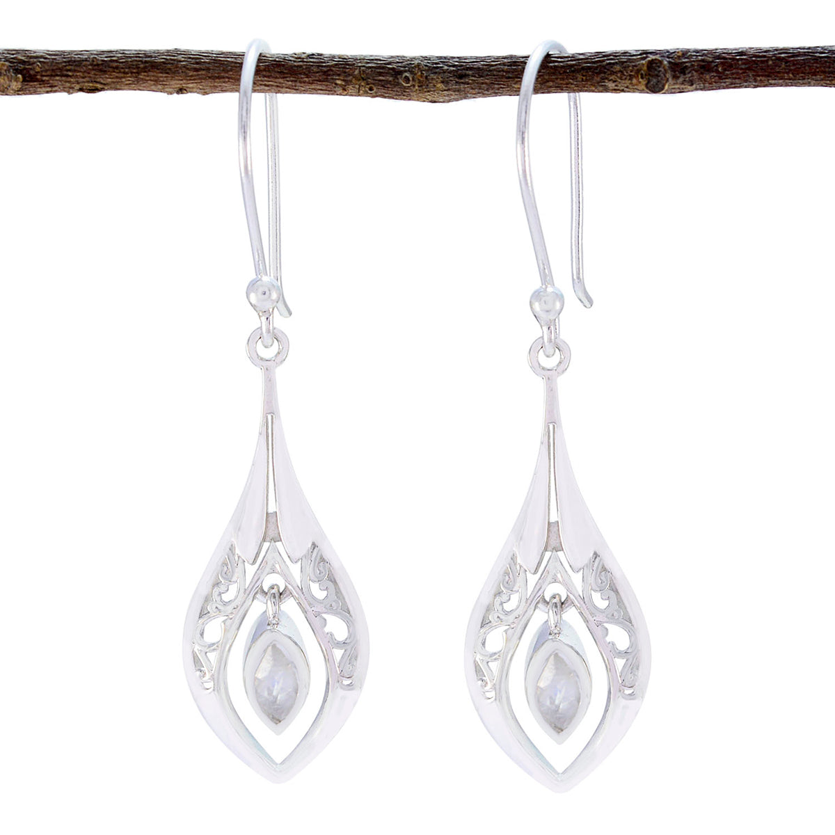 Rainbow-Moonstone-Russian-Valentina-Solitaire-Dangle-White-925-Sterling-Silver-Earring メイン画像