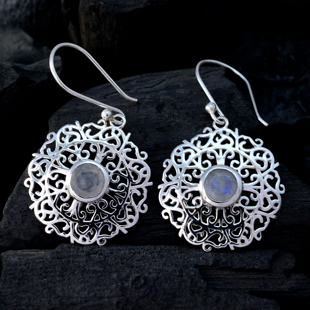 Rainbow-Moonstone-Latin-American-Mila-Solitaire-Dangle-White-92.5-Silver-Earring