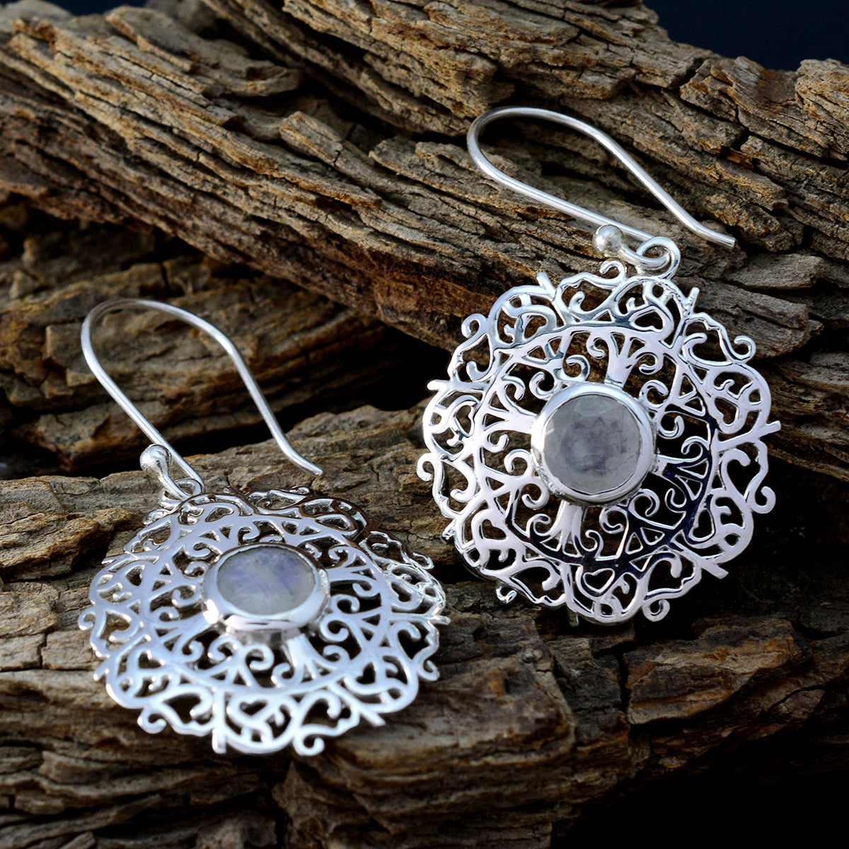 Rainbow-Moonstone-Latin-American-Mila-Solitaire-Dangle-White-92.5-Silver-Earring