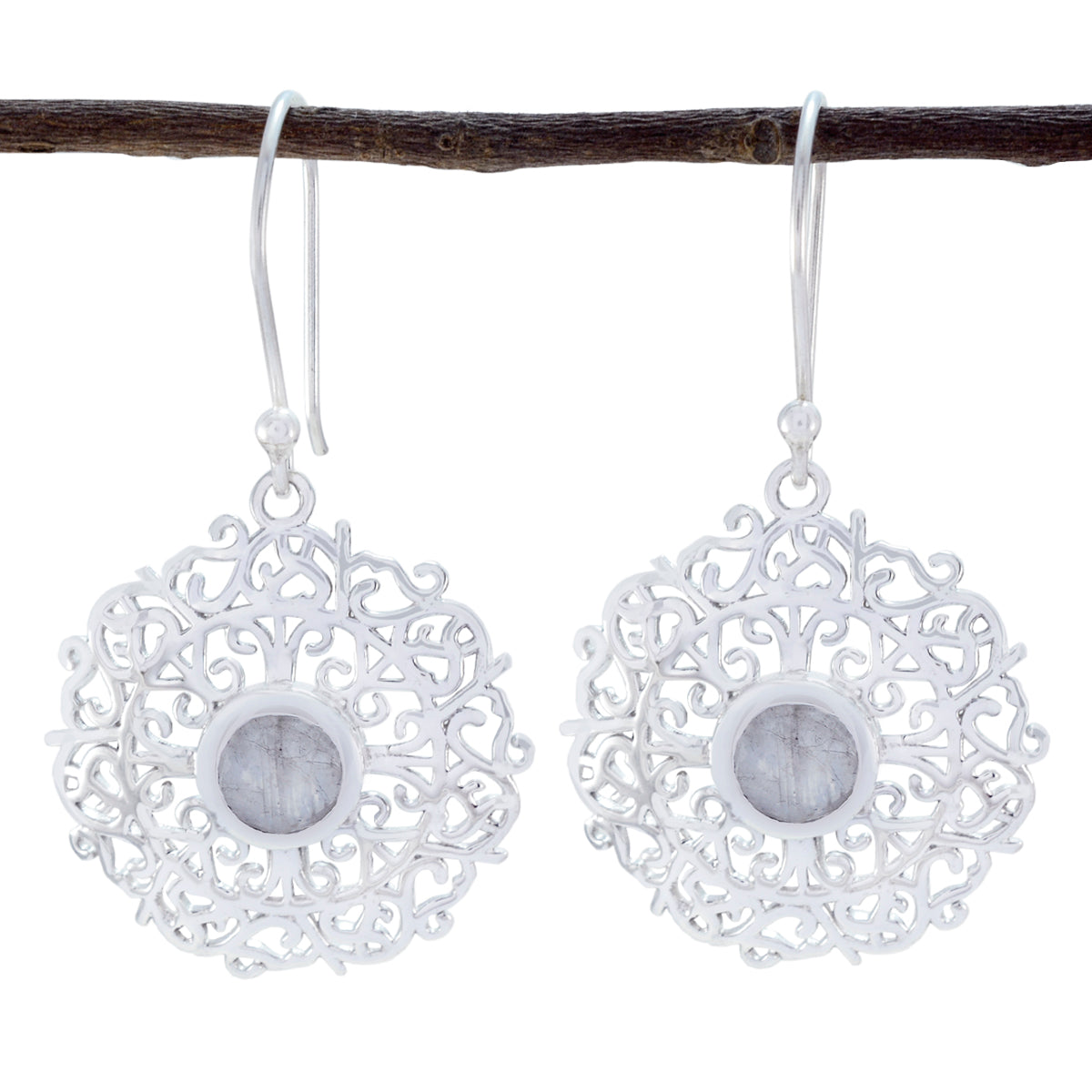 Rainbow-Moonstone-Latin-American-Mila-Solitaire-Dangle-White-92.5-Silver-Earring Huvudsaklig produktbild