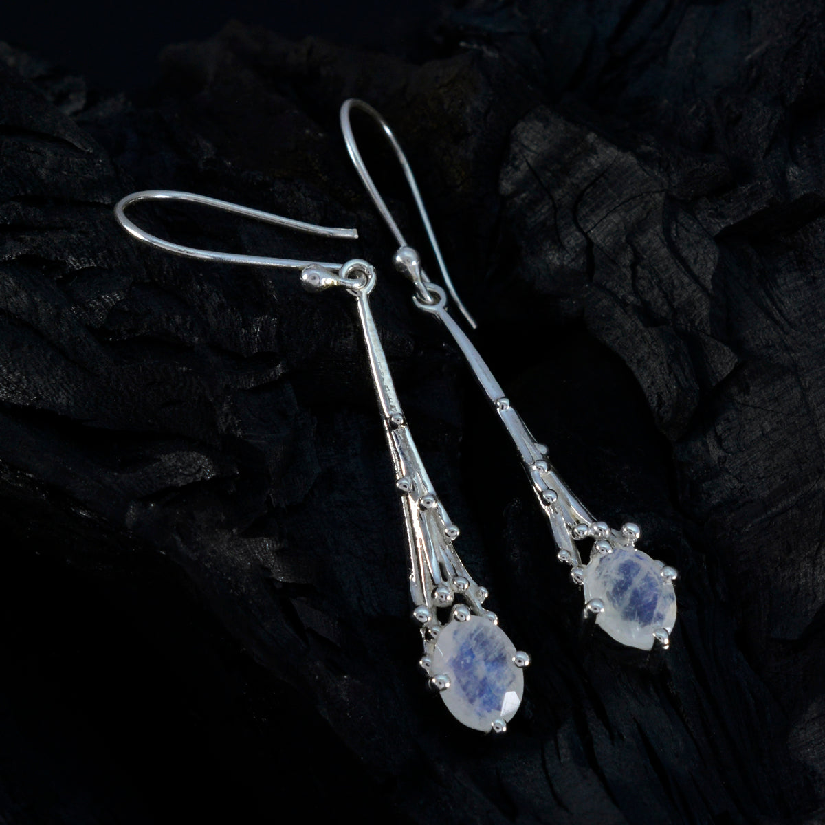 Rainbow-Moonstone-Italian-Alice-Solitaire-Dangle-White-925-Silver-Earring