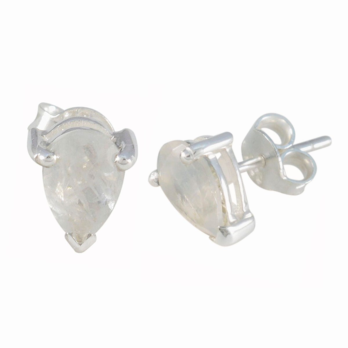 Rainbow Moonstone Moroccan Elena Solitaire Stud White 92.5 Silver Earring Второстепенное изображение товара