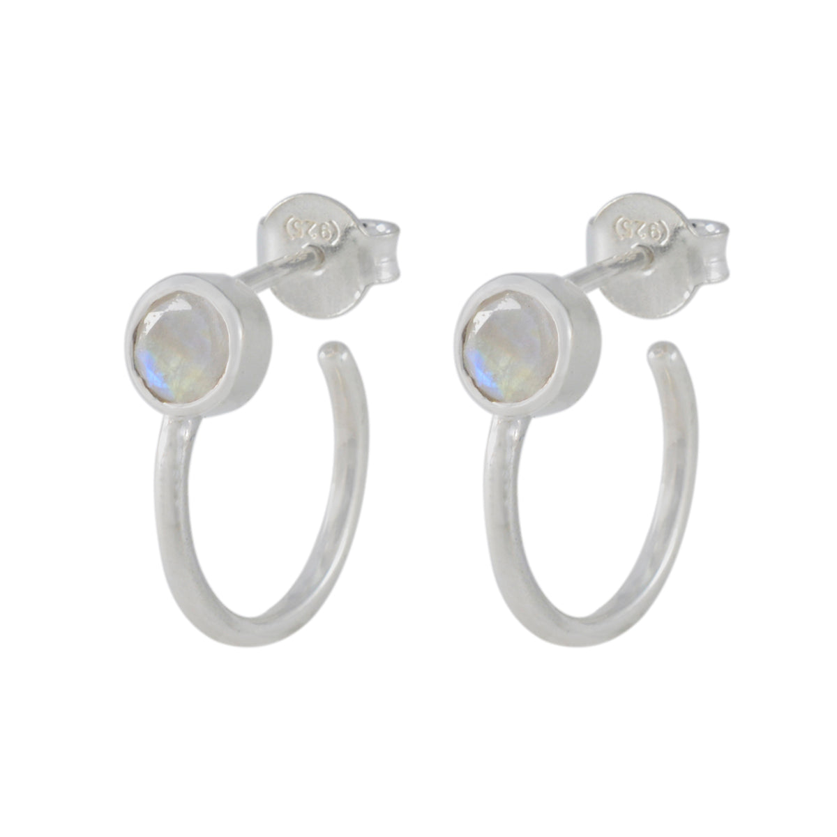 Rainbow-Moonstone-Egyptian-Ivy-Solitaire-Stud-White-925-Silver-Earring Huvudsaklig produktbild