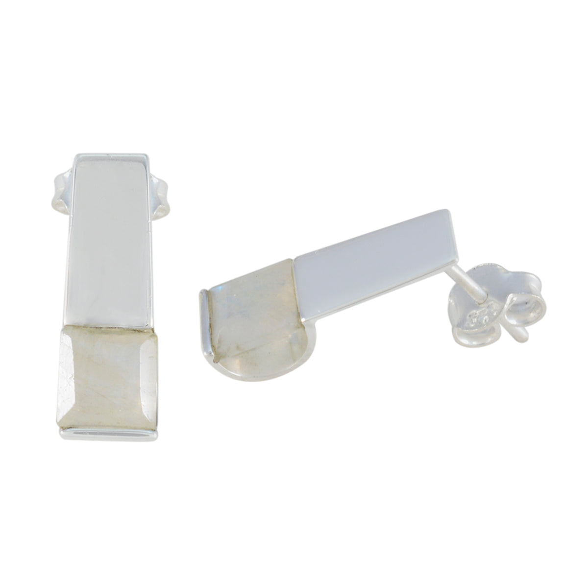 Boucles d'oreilles solitaires russes en argent 925 blanc avec pierre de lune arc-en-ciel Image secondaire du produit