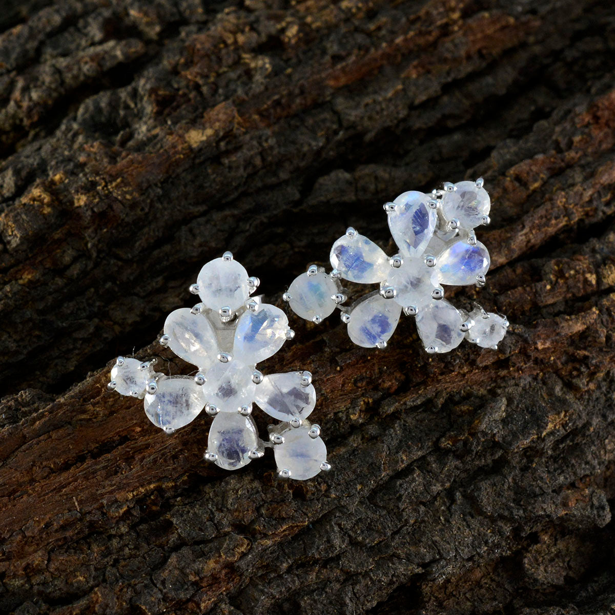 Rainbow-Moonstone-Korean-Harper-multiple-Stud-White-925-Sterling-Silver-Earring