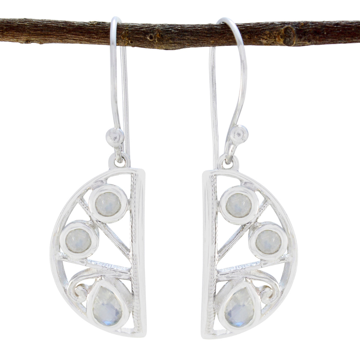 Rainbow-Moonstone-Latin-American-Eun-ji-Trilogy-Dangle-White-925-Silver-Earring Image principale du produit