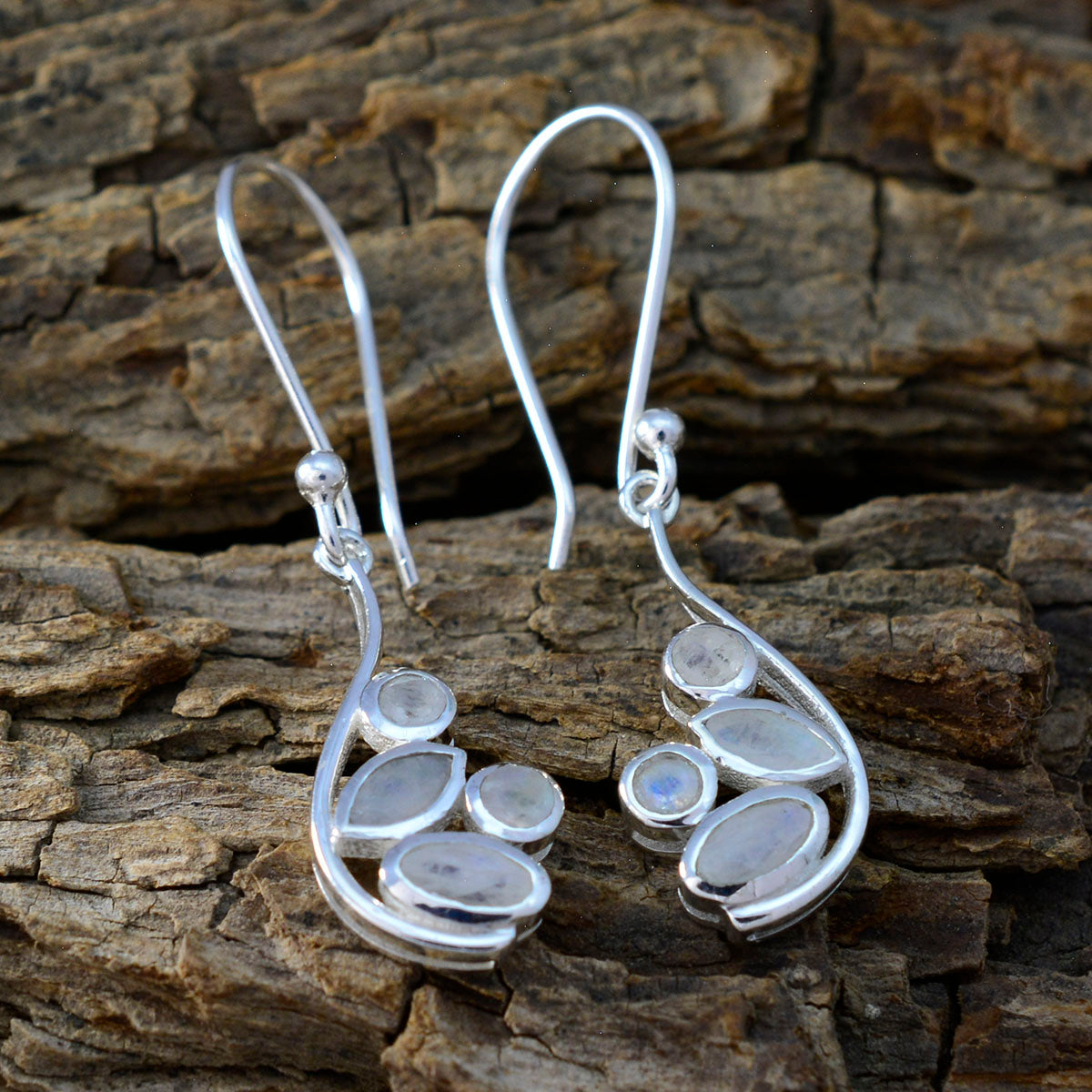 Rainbow-Moonstone-French-Aurora-multiple-Dangle-White-92.5-Silver-Earring