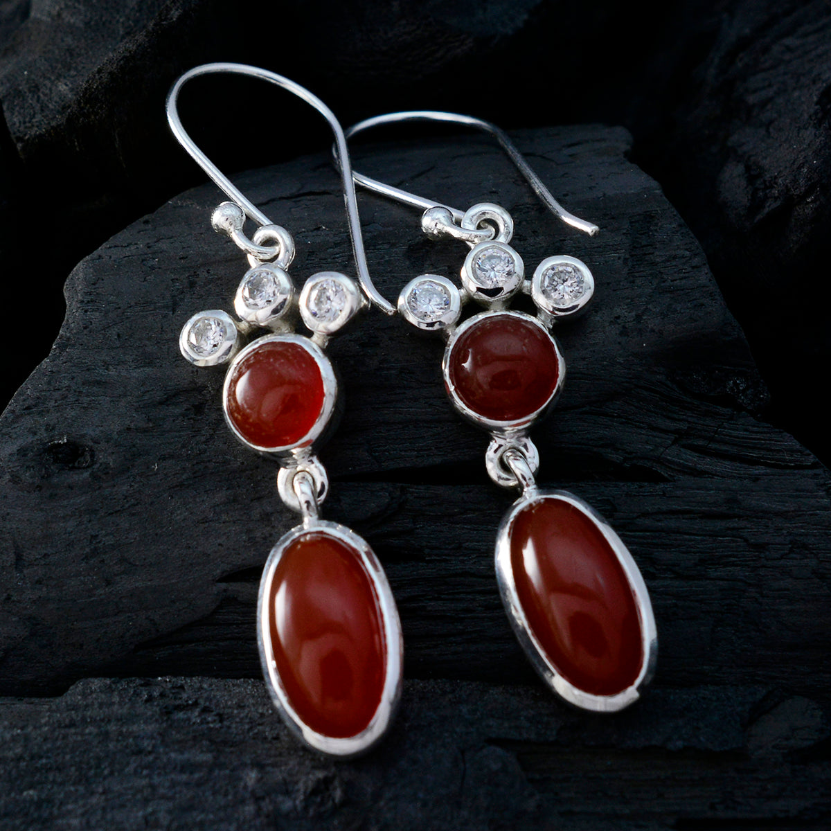 Rode Onyx Marokkaanse Hua Toi et Moi Dangle Rode 925 Sterling Zilveren Oorbel Secundaire afbeelding