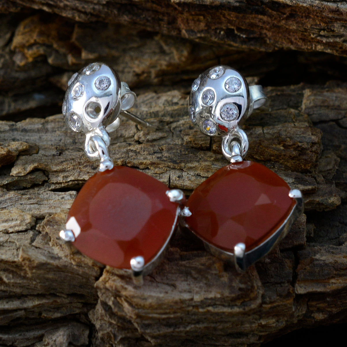 Roter Onyx-German-Emily-Mehrfach-Ohrstecker-Rot-Silber-Ohrring