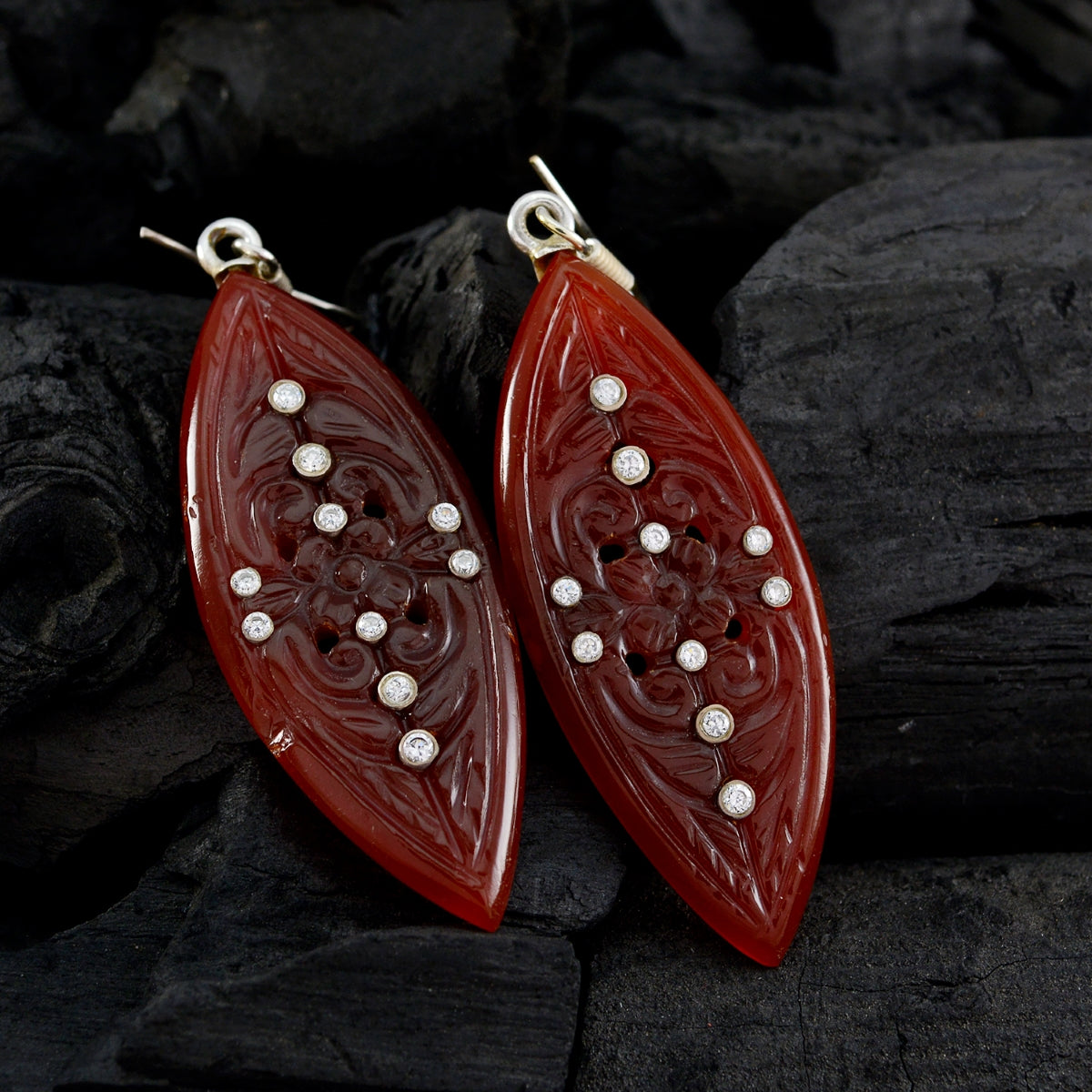 Red-Onyx-Indian-Liyana-multiple-Dangle-Red-Silver-Earring